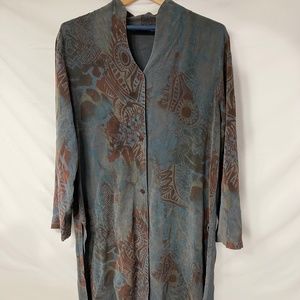 TIANELLO Africa Ethnic Tribal Duster Tunic button front M L USA jacket robe $160
